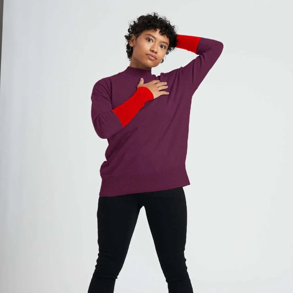 Universal Standard Mel Mock Neck Sweater Size S (14-16) in Plum/Red